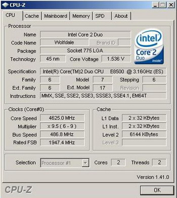 Core 2 Duo E8500 cpuz