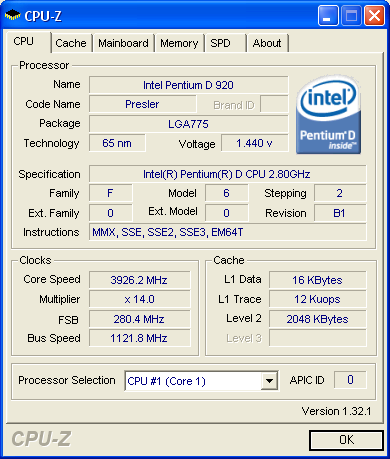 Intel  D930 Review-Intel D920 Review-cpuz screen shot