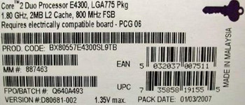core 2 Duo e4300 (1.8 GHz) marking